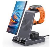 Cargador Inalambrico para Samsung, 3 in 1 Wireless Charger para Samsung für Galaxy S25 Ultra/S24/Z Fold 7/Z Flip 6, Base de Carga con Reloj Digital para Galaxy Watch Ultra/8/7/6, Galaxy Buds Pro 2