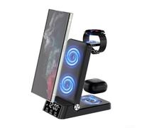 Cargador inalámbrico para Samsung, estación de carga inalámbrica 3 en 1 para teléfonos Samsung, auriculares y relojes con un reloj, para Samsung soporte de cargador de teléfono móvil (negro)