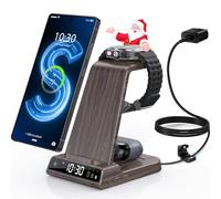 Cargador inalámbrico para Samsung Galaxy S25 Ultra, Wireless Charger con Reloj Digital para Samsung Galaxy Watch 8/7, Base Cargador para Galaxy S24 Ultra, Z Fold 7, Active 2, Buds (Grano de Madera)
