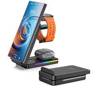 Cargador Inalambrico para Samsung, Plegable Cargador de Viaje para Samsung Galaxy S25 Ultra/S24/Z Fold 6/Flip 6, Samsung Watch Cargador para Galaxy Watch Ultra/8/7/6, Wireless Charger para Galaxy Buds