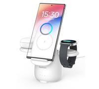 Cargador Inalámbrico para Samsung S26+, Estación de Carga Inalámbrica 3 en 1 para Galaxy S25 Ultra/S24/S23/Z Flip 7/Z Fold 7, Base para Galaxy Watch 8/Ultra/7/6/5/Buds 4, SwanScout 707S (No Adapter)