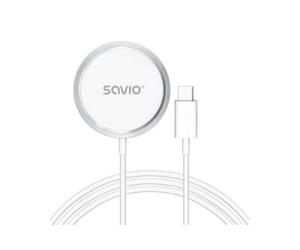 Cargador inalámbrico Savio LA-11 15W Qi MagSafe USB-C Blanco