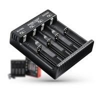 Cargador Inteligente HOHM School 4A Charger, 4 Slots, Ideal para baterías de Litio, Detección automática de batería Ni-MH Ni-CD A AA AAA SC, Li-Ion 18650 21700 20700 26650 26500 22650 18490 17670