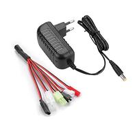 Cargador Inteligente HTRC para Baterías Nimh/Nicd 2-10s 2.4-12V, Cargador RC para Coche, Barco, Drone, Maquetas, Pistola de Aire, con 5 Adaptadores Mini Tamiya/Estándar Tamiya/JST/SM 2P/HuanQi