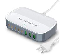 Cargador inteligente USB C de 200 W de 8 puertos, estación de carga GaN III, cargador USB c con 5 x USB-C PD + 3 x USB-A QC4.0, cargador rápido para teléfono 16/15/14 Pro Max, Samsung Galaxy, MacBook