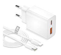 Cargador iPhone Carga Rapida con Cable Lightning 2M[Apple MFi Certificado], 2 Puertos 20W Cargador USB C cargador Tipo C Enchufe USB Charger para iPhone 14/13/12 Mini/11 Pro Max/X/XR/XS/8 Plus/SE/iPad