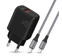 Cargador iPhone LUOSIKE, Cable Trenzado de Nailon Lightning de 2m con Enchufe USB C de Carga Rápida de 20W, Adaptador Corriente con Tipo C y A Compatible con iPhone 14/13/12/11/Pro/Max/SE/XR/XS, iPad
