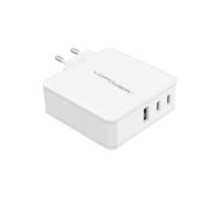 Cargador LC Power LC-GAN-100 USB 100 W 2x USB-C, 1x USB-A Power Delivery 3.0 blanco interior GaN, cargador rápido, EE. UU.