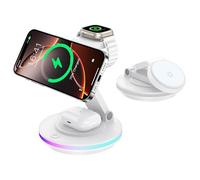 Cargador Mag Safe, Estación de Carga 4 en 1 para Apple Watch y iPhone, Plegable, Giratorio con Ajuste de Luz, Cargador Inalámbrico Soporte de Carga Mag Safe para iPhone 16/15/14, AirPods (Sin Adaptado