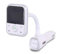 Cargador Manos Libres Mechero Coche con LCD, MP3 USB Transmisor FM, Bluetooth, Blanco - Plata