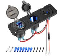 Cargador Mechero Coche 3 en 1 con Tipo C PD y QC3.0 Toma USB Coche Encendedor de Cigarrillos Voltímetro de LED y Impermeable Interruptor para Moto Camión Barco Marina