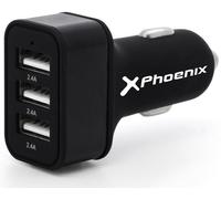 Cargador universal phoenix phcarcharger3usb para coche - mechero 5v - 3 x usb 7.2a negro acabado en silicona