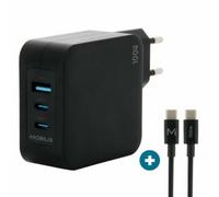 Cargador Mobilis Charger 100W 2USB C 1USB A GaN Cable Tipo C Negro