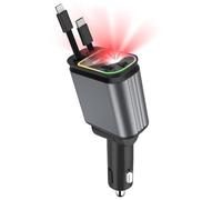 Cargador Móvil Coche Retráctil 4 en 1, 66W PD30 W QC3.0 USB-C + 2 USB, Cargador Mechero USB Carga Rápida, Cable Extensible 80 cm con Luz Estrellada, Compatible i-Phone Sam-Sung Xiao-mi 12-24 V