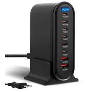 Cargador múltiple de 500 W, 8 puertos USB, ganador de la prueba GAN cargador rápido PD PPS 100 W estación de carga Multi Charger Station con 6 USB-C 2 USB-A LCD fuente de alimentación múltiple