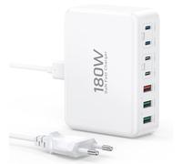 Cargador múltiple USB C de 180 W, estación de carga USB 7 en 1 GaN con 65 W y 20 W puertos de salida compartidos para MacBook Pro/Air, iPhone, Google, iPad, Lenovo, HP
