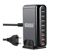 Cargador múltiple USB C de 600W, estación de Carga rápida de 8 Puertos con 6 -C y 2 -A PD PPS Cargador de 100W para MacBook Pro/Air, iPad Pro/Air, Sumsung etc-Negro