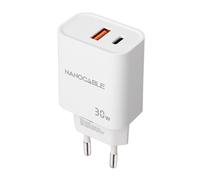 Cargador Nanocable 30W USB-C/USB-A con Power Delivery y Quick Charge Blanco