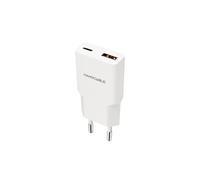 Nanocable - Cargador USB-C/PD 20W + USB-A/QC 20W, Blanco