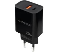 Nanocable - Cargador USB-C/PD + USB-A/QC 20W, Negro