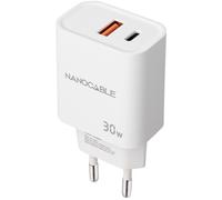 Cargador Nanocable USB-C/PD + USB-A/QC 30W Blanco