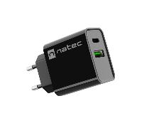 CARGADOR NATEC RIBERA 20W 1XUSB-A + 1XUSB-C PD3.0 QC3.0 NEGRO