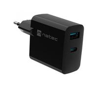 CARGADOR NATEC RIBERA GAN 45W PD3.0 QC3.0 1XUSB-A + 1XUSB-C NEGRO