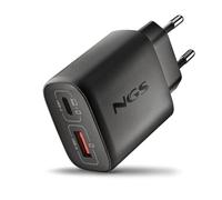 NGS EON 45W Black - Cargador de Pared ultrarrápido con 2 Puertos USB-C (PD & PPS 45W) y USB-A (QC 3.0 18W) Carga Simultánea para Smartphones, Tablets y Laptops - Tecnología GAN Ignífuga