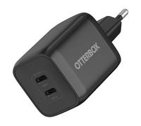 Otterbox Standard EU 65W USB-C PD GAN Cargador de Pared de 2 Ports, 45W USB-C PD + 20W USB-C PD, Cargador de Carga rápida para Smartphones y Tablets, Resistente a caídas, Duradero, Negro