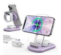 Cargador para Apple Watch y iPhone, estación de Carga 3 en 1, Compatible con iPhone 17, 16, 15, 14, 13, 12 Pro MAX/Air/Plus/Pro, para Apple Watch 10/9, Airpods 3/2/Pro, Morado