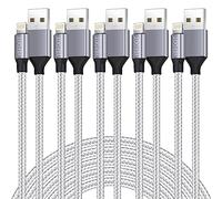 Cargador para iPhone con certificado MFi, 5 unidades (3/3/6/6/10FT), nailon con conector de metal, compatible con iPhone 12Pro Max/12Pro/12/11/Pro/Xs Max/X/8 y más, plateado y blanco