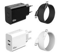 Cargador para Samsung A57, 5G, A56, 5G, A55, 5G, A54, 5G, A53, 5G, A52, A52, A52S, Corriente USB C 45 W, carga rápida, doble puerto tipo C, enchufe y cable (1,2 M+2 M) para Galaxy A57, 5G, A56, 5G
