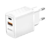 Cargador Pared Doble USB-A QC 3.0 + USB-C PD 20W Carga Rápida Akashi Blanco