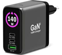 Cargador PORT DESIGNS GaN con pantalla OLED + cable USB-C Connect (140 W - Negro)