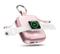 Cargador portátil, 10000 mAh, 22,5 W, carga rápida, con cables integrados, llavero de viaje para iPhone 17/16/15/14/13/12 y iWatch Ultra/11/10/9/8/7/6/5, rosa