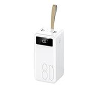 Cargador portátil de batería Externa de 4 Puertos USB con luz LED, Alta Capacidad, 3 Cables Integrados para teléfonos, Color Blanco, 40 000 mAh
