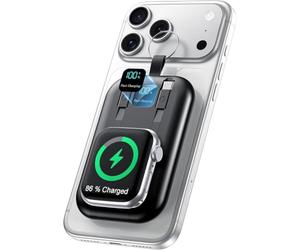 Cargador portátil magnético de 10000 mAh, 22.5 W, USB C, batería externa inalámbrica de carga rápida con cables integrados, pantalla LED inteligente, paquete de batería esencial de viaje para iPhone