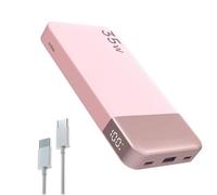 Cargador portátil NOBIS, Power Bank de 10000mAh con Carga rápida, Banco de batería con Cable C a C, Banco de batería con Pantalla Digital para Phone, Pad, Android, etc. (Rosa, 35W)