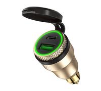 Cargador Quick Charge 3.0 de aleación de aluminio, adaptador USB doble para coches y motocicletas, tipo C súper rápido con voltímetro digital y