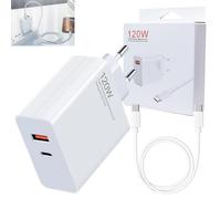 Cargador Rápido 120W con Cable Tipo C 1M, 2-Puertos Tipo C + USB A Enchufe Cargador Carga Rapida, para Xiaomi 14 13 12 11 10, Redmi Note 14 13 12, Redmi Turbo 4 Pro, Black Shark 4 5, Poco X5 F4 X4 GT