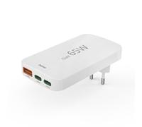 Cargador rápido, 2 USB-C, 1 USB-A, mini cargador plano, PD, 65 W, blanco
