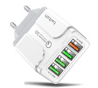 Cargador Rápido 33W USB 4 Puertos QC 3.0 para iPhones, Galaxy, Note, Xiaomi, Huawei, Tablet, Adaptador Viaje, Carga Inteligente, Compatibilidad Total