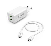 Cargador rápido + cable, 2 x USB-C, PD/QC, mini-cargador, 35W, 1m, blc