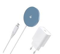 Cargador rápido compatible con Mag-Safe con fuente de alimentación, 20 W, USB-C, magnético, inalámbrico, cargador para iPhone 16/15/14/13/12 Series y azul
