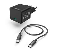 Cargador rápido con cable de carga USB-C, mini cargador, PD, 25 W, 1 m, negro