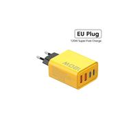 Cargador rápido de 120 W, adaptador USB tipo C QC3.0PD compatible con iPhone, Samsung, Xiaomi, enchufe europeo, amarillo.