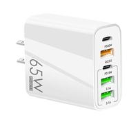 Cargador rápido de 65 W para teléfonos móviles, 3,1 A Tipo-C QC y PD, cargador multipuerto USB de 5 puertos para EE. UU./Reino Unido/UE -