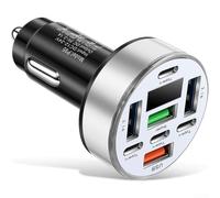 Cargador rápido de coche de 40 W y 8 puertos con medidor de voltaje digital, 4 puertos USB y 4 puertos PD, ABS robusto y aleación de aluminio para uso a largo plazo (negro)