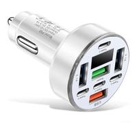 Cargador rápido de coche de 40 W y 8 puertos con medidor de voltaje digital, 4 puertos USB y 4 puertos PD, ABS robusto y aleación de aluminio para uso a largo plazo (blanco)