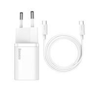 Cargador de pared rápido Si de 25 W y 3 A con cable USB-C de 1 m, blanco